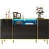 KSFASHZ Credenza Nero con LED,150x40x80 cm Madia con Ante e Cassetto, Credenza Moderna sala da pranzo, per Soggiorno/Cucina/Ingresso