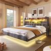Lekvvied Letto matrimoniale imbottito 180x200 cm, con testiera contenitore, letto sospeso con illuminazione a LED, 1 porta Type-C, 3 porte USB, lino, grigio (senza materasso)