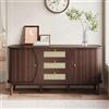 Kebnor Credenza, armadio in rattan con cassetti, cassettiera con ante scorrevoli (colore legno)