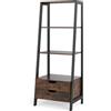 HOMASIS Libreria a Scala in Legno con Piedistallo, Mensola da Parete con 2 Cassetti, Libreria Verticale con Ripiani a Scala per Camera, Soggiorno, Ufficio, 52 x 39,5 x 134 cm (Marrone)