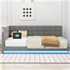 REXO Divano letto imbottito, 140 x 200 cm, con striscia luminosa a LED, presa USB e rete a doghe, tessuto di velluto delicato sulla pelle (grigio/con striscia luminosa a LED)