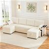 Lekvvied Divano angolare a U con portabicchieri,divano letto con funzione letto,divano a 4 posti con 2 vani portaoggetti,divani a 4 posti trasformabile,tessuti in ciniglia e velluto a coste,beige