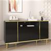 Lexiou Credenza bianca lucida con 2 cassetti, cassettiera, cassettiera per camera da letto, credenza lucida - B150/T40/H80 cm (nero)