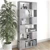 QZZCED Scaffale separatore per ambienti in compensato grigio cemento 80 x 24 x 186 cm con 6 scomparti spaziosi, libreria versatile per organizzazione e decorazione