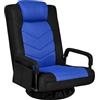 Yaheetech Sedia Gaming da Terra Girevole a 360°, Poltrona da Pavimento Pieghevole per Relax, Lettura, Meditation, Reclinabile in 6 Posizioni, con Braccioli e Tasca Laterale, Nero/Blu