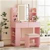 TRIUMPHKEY Toeletta da Trucco con luce LED, Tavolo da Toilette con Specchio e Sgabello,Postazione Trucco,Luminosità Regolabile,2 cassetti, Arredamento Moderno per la Camera da Let (Rosa)