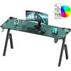 Kidsgigglz Scrivania Gaming LED 160x60, Tavolo Gaming Computer Ergonomica con Ganci per Cuffie e Porta Bicchiere, Tavolo da Computer Fibra di Carbonio, Scrivania per Computer, Telaio A Stabile, Facile da Montare