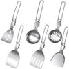 Générique Set di utensili da cucina per campeggio | 6 pezzi utensili da cucina in acciaio inossidabile portatile per esterni | Strumenti antiscivolo per friggere cottura alla griglia e barbecue all'aperto per