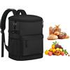 Uonguon Borsa termica impermeabile, zaino isolato, a prova di perdite, leggero, design multiscomparto, nero, ideale per picnic, spiaggia, viaggi di lavoro, 28 x 15 x 35 cm