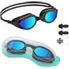Tuocal Occhialini da nuoto, anti appannamento, non perdite, protezione UV, impermeabili, con nasello in morbido silicone, per adulti, donne, uomini, ragazzi, bambini, colore nero e blu