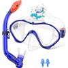 Sporzin Bambini Maschera Boccaglio Snorkeling Set - Maschera Snorkeling Antiappannamento Impermeabile 180° View HD Panoramica Maschera Subacquea con Snorkel in Silicone e Vetro Temperato 4-12 anni