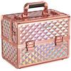 SONGMICS Valigetta per Cosmetici, Beauty Case, Cofanetto Viaggio Porta Trucchi per Parrucchieri e Truccatori, Articoli da Cucito, con Serratura e Tracolla, Colore Oro Rosa JBC323RD