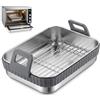 Futuhada Teglia per Friggitrice ad Aria in Acciaio Inossidabile, Teglie Cestino con Griglia e Manico in Silicone, Accessori Friggitrice ad Aria Rettangolare 20x15x5,58 cm, Accessori Airfryer Facili da Pulire
