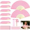 Ysislybin Ventagli a Mano, Set di 50 Ventagli di Carta con Biglietti Sacchetti e Decorazioni per Matrimoni Feste Battesimi e Decorazioni (Set di Ventagli di Carta Rosa)