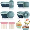 ZHXGO Set di 16 pirottini per muffin in silicone riutilizzabili, per cupcake, in silicone, con 20 topper per cupcake