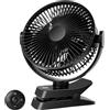 ELZO Ventilatore da tavolo da campeggio, 21 cm, 12000 mAh, ricaricabile, USB, con luce LED e gancio, rotazione a 360°, con telecomando, per passeggino, scrivania