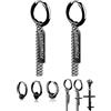 Hsumonre Orecchini a cerchio punk bar personalizzabili unisex con piume Cross Circle Nappe Ear Clips Piercing Orecchini Gioielli in acciaio inossidabile argento nero per uomini donne 12mm Dia