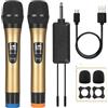 ALPOWL Microfono Wireless, UHF Dual Cordless Dynamic Mic System, Microfono Karaoke Portatile con Ricevitore Ricaricabile per Canto, Chiesa, Discorso, Matrimonio, Festa