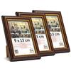 3-B Confezione da 3 Cornici per foto BARI RUSTICO - marrone scuro/oro - 9x13 cm cornice in legno esotico con vetro acrilico