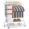 JUPPLIES Stand Appendiabiti Con Ruote | 2 Barre e 4 Ripiani | Carrello Porta Abiti In Metallo Fino A 30kg (110x56x160cm)