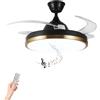 Horevo Ventilatore a soffitto retrattile intelligente luci e altoparlante Bluetooth, ventilatore illuminato da 24W con controllo tramite app Alexa e Google - Nero e oro