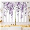 oolygoo - Tende per finestre di cucina con motivi floreali, tende per finestre sopra lavandino, stile country, tende corte per bagno, finestre piccole, motivo: fiori e foglie, viola, 66 x 61 cm