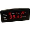 AntDau71® - Sveglia Digitale con Orologio e Data, Display Rosso con Temperatura, 8 Allarmi, Modalità Notte Automatica, Alimentazione Cavo 220V - Plastica Nera - CW1005