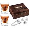 Maverton Set di Pietre da Whisky - in un cofanetto personalizzato - 8 cubetti di ghiaccio + 2 bicchieri - riutilizzabili - in granito - regalo compleanno uomo - macchina