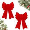 QIZHIQIAMY 2 Pezzi Fiocchi per Albero di Natale Rosso 15x13cm PVC Fiocco Puntale Albero di Natalizi Fiocchi Velluto Rossi Natalizio Decorazioni Natale per Uso Interno ed Esterno, Porte, Finestre e Caminetti