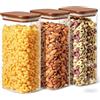 Frogetu Set da 3 barattoli in vetro con coperchio 1600 ml Contenitori vetro per alimenti, porta cereali, avena, tè verde, semi di finocchio, pasta, fagioli - Barattoli cucina trasparenti con coperchio in legn