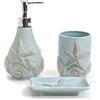 COSE DA CASA Set Accessori Bagno lavabo 3 Pezzi in Ceramica CELESTE con Decorazioni Marine Conchiglie e Stella Marina Dispenser Sapone Porta Spazzolini e Porta Saponetta Design Elegante Mare per Arredo Casa