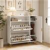 HYNHXBP Scarpiera Slim 80 x 24 cm - Armadietto per scarpe bianco con 3 cassetti pieghevoli, pannelli scanalati e piedi dorati - Scarpiera moderna per ingresso e corridoio