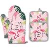 Czemo Presine e Guanti da Forno Resistenti al Calore Guanti da Cucina in Cotone per Cucina, BBQ Barbecue, Grill, 4 Pezzi (Fenicottero)