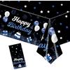 Ovanda Tovaglia per compleanno, 137 x 274 cm, con scritta Happy Birthday, riutilizzabile, per ragazze e ragazzi, rettangolare, impermeabile, in plastica sottile