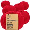 HANSA-FARM 100% lana di baby alpaca, spessa 300 g (6 gomitoli da 50 g), non provoca prurito, morbido filato alpaca per lavoro a maglia e uncinetto, in 6 titoli, alpaca, CF177 Red (plain), Bulky - 50m per 50g