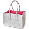 Miqio Borsa shopper di design in feltro, grande borsa per la spesa con manico e tasca interna, cestino per la spesa, borsa in feltro, cestino portaoggetti, grigio chiaro/rosa, xl