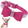 YOUALSO Collare per cani di piccola taglia con papillon, collare con fiocco per cuccioli con perline strass glitter cristalli pietre collare per femmine gatto cagnolina con strass, M rosa caldo