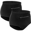 LUWOO Confezione da 2 mutandine da donna con tasca segreta, biancheria intima da viaggio da donna, slip con vita di taglia media (nero)