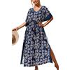 YouKD Maxi abito con scollo a V caftano Boho Beach Bikini Cover Up Robe Plus Size Loungewear per le donne, B Blu Scuro Bianco, Taglia unica