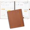 POPRUN Agenda Settimanale 2025 2026 Spirale 26,5 x 21,5 cm, Weekly Planner 17 Mesi da Ago.2025 a Dic.2026, Righello in Plastica, Copertina Morbida in Pelle Vegana e Carta Spessa da 80 GSM, Marrone