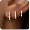 SIXDUTON 3 Paia Orecchini Cerchio Donna, Argento 925 Oro Placcato 14K Anallergici Huggie Piccoli Zirconi Cubici Orecchini a Bottone Cartilagine Set per Piercing Multipli (Oro)