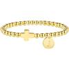 TINGN Bracciale da donna con croce in oro 14 carati, placcato oro 14 carati, con perle, con croce, regolabile, per cresima, comunione, regalo per donne e ragazze