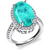 Uloveido - Anello delicato con tormalina Paraiba sintetica, regolabile, solitario con alone, anello nuziale e di fidanzamento placcato in platino, Cristallo, Zirconie sintetico