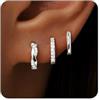 SIXDUTON 3 Paia Orecchini Cerchio Donna, Argento 925 Oro Placcato 14K Anallergici Huggie Piccoli Zirconi Cubici Orecchini a Bottone Cartilagine Set per Piercing Multipli (Argento)