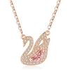 Generic Collana da uomo, collana da donna con catena intera di gioielli con cigno in zirconi rosa
