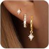 MIYUEFAN 3 Paia Orecchini Donna Oro Placcato 14K, Anallergici Orecchini Cerchio Zirconi Set Piccoli Helix Trago Conch Piercings Orecchio per Fori Multipli (Oro - Bianco CZ)