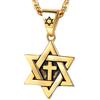 PROSTEEL Collana Pendente Magen Stella di David con Croce Incisione, Catena regolabile 55 60 cm, Placcato oro 18K, Oro (Invia Confezione Regalo)