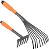 ZEONHEI 2 mini rastrelli da giardino, rastrello da giardino in acciaio a 5 radici da 28,9 cm e rastrello per foglie da 40,6 cm con impugnatura comoda, rastrello a mano antiruggine per giardinaggio e
