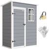Outsunny Casetta da Giardino Porta Attrezzi in Finitura Effetto Legno Graffiato con Pavimento, 1.14m² Capanno da Giardino con Porta e Serratura, Tetto Inclinato, 151x92x193cm, Grigio
