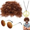 NONE Hippie Costume Divertente Set Funky Afro Parrucca Occhiali da sole Collana per 50s 60s 70s Festa a tema Uomini anni '80 Stile Abiti da festa Accessori